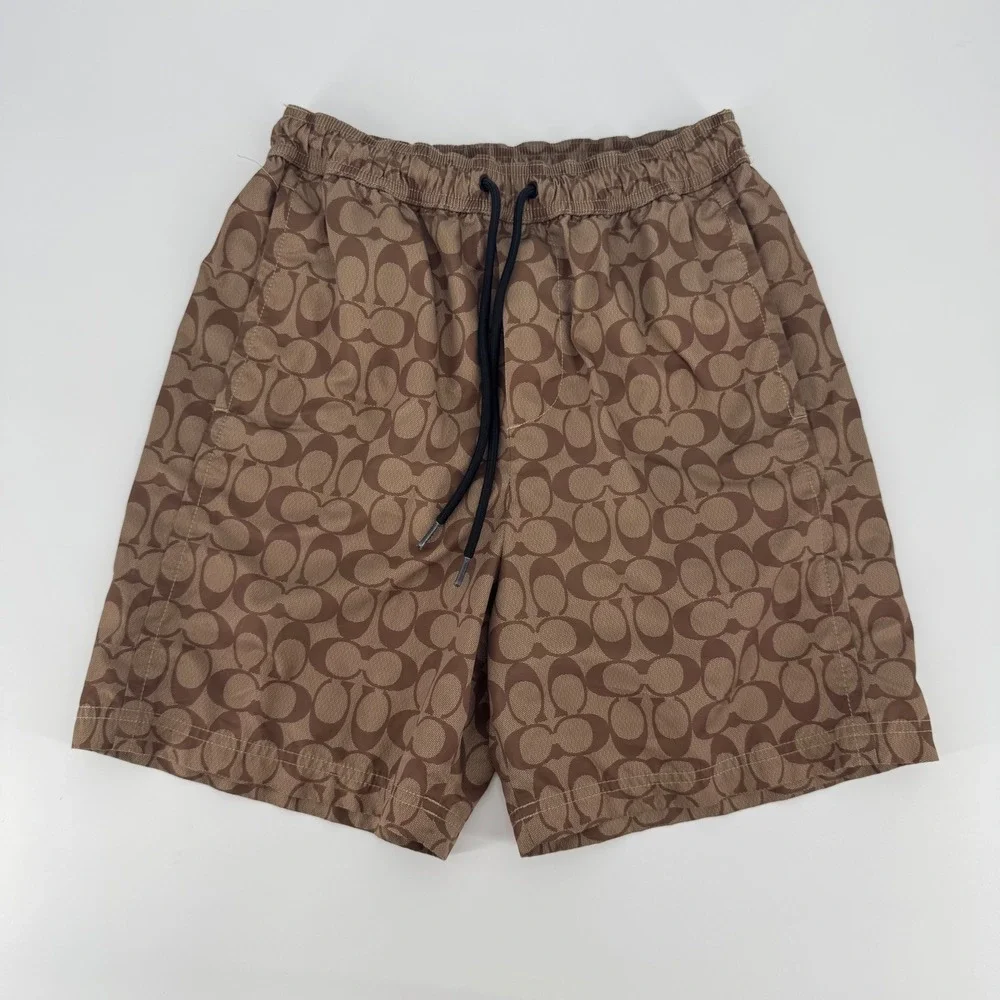 Coach Signature Monogram Swim Shorts Brown Tan C3047 Mens XS Luxury Trunks
